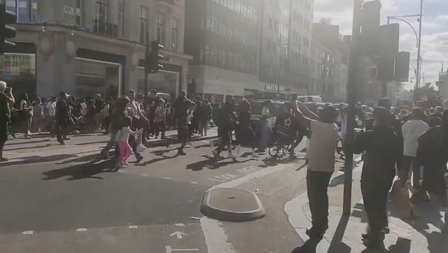 <p>Chaos as crowds run from police on London’s Oxford Street.</p>