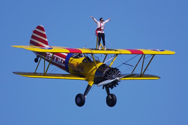 Shirley Ballas during her wing walk at 700ft (Yui Mok/PA)