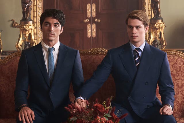 <p>Taylor Sakhar Perez and Nicholas Galitzine in ‘Red, White & Royal Blue’ </p>
