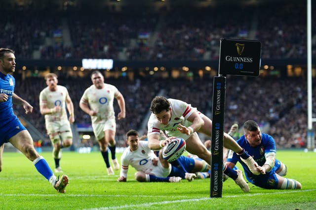 Henry Arundell finishes for England against Italy during this year’s Six Nations (David Davies/PA)