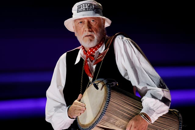<p>Mick Fleetwood performs onstage during the 65th GRAMMY Awards at Crypto.com Arena on February 05, 2023</p>