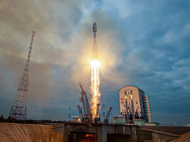<p>The rocket carrying the lunar lander blasts off from a launchpad at the Vostochny cosmodrome in the far eastern Amur region of Russia</p>