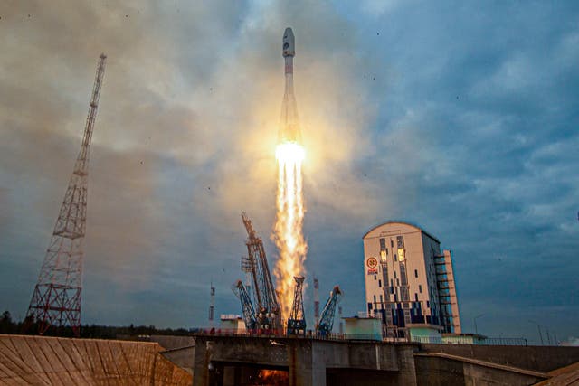 <p>The rocket carrying the lunar lander blasts off from a launchpad at the Vostochny cosmodrome in the far eastern Amur region of Russia</p>