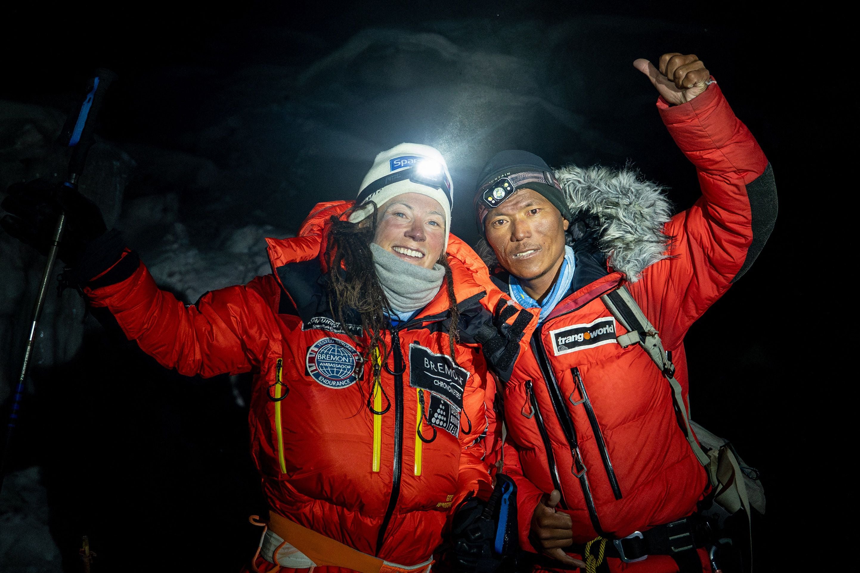 Kristin Harila (L) and Nepali guide Tenjin Sherpa at Kanchenjunga, the third-highest mountain in the world