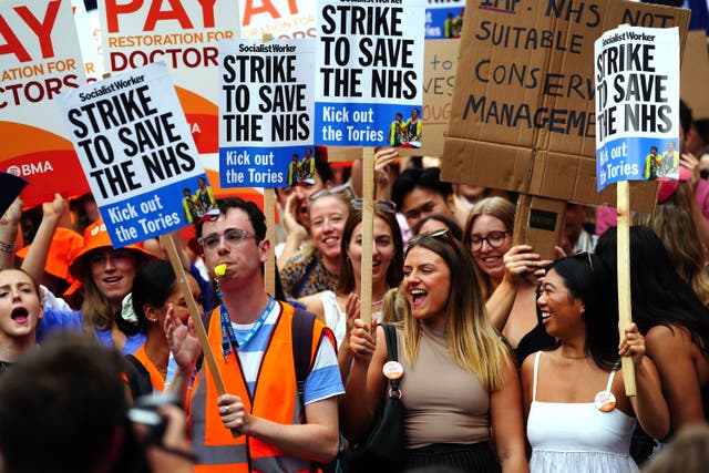 Junior doctor members of the British Medical Association held a rally outside Downing Street (Victoria Jones/PA)