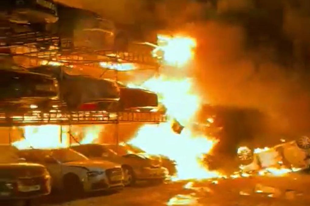 Screenshot taken with permission from a video on the Twitter account @ECFRS of the emergency services at the scene of a fire at a scrap yard in Rochford, Essex (Essex Fire Service/Twitter/PA)