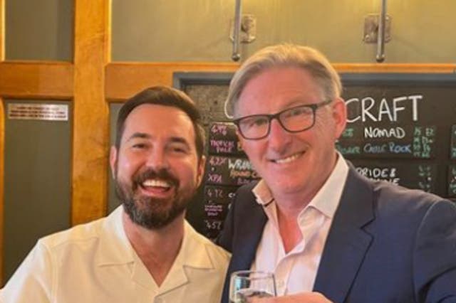 <p>‘Line of Duty’ co-stars Martin Compston and Adrian Dunbar attended the wedding </p>