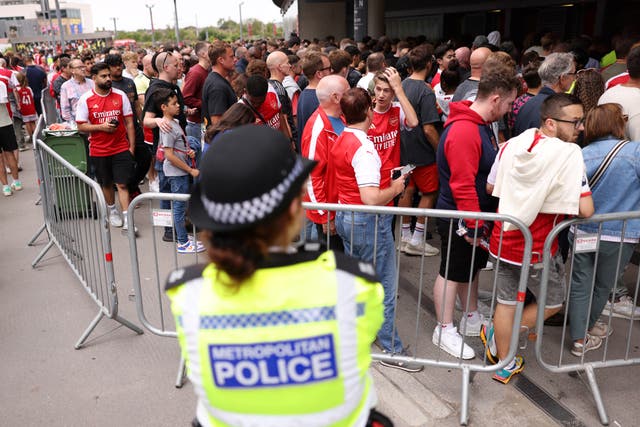<p>Fans were left stuck outside the stadium as kick off was delayed for half an hour</p>
