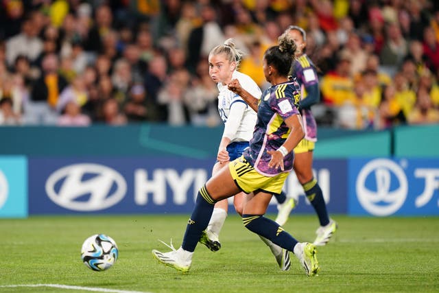 Alessia Russo fires home the England winner (Zac Goodwin/PA).