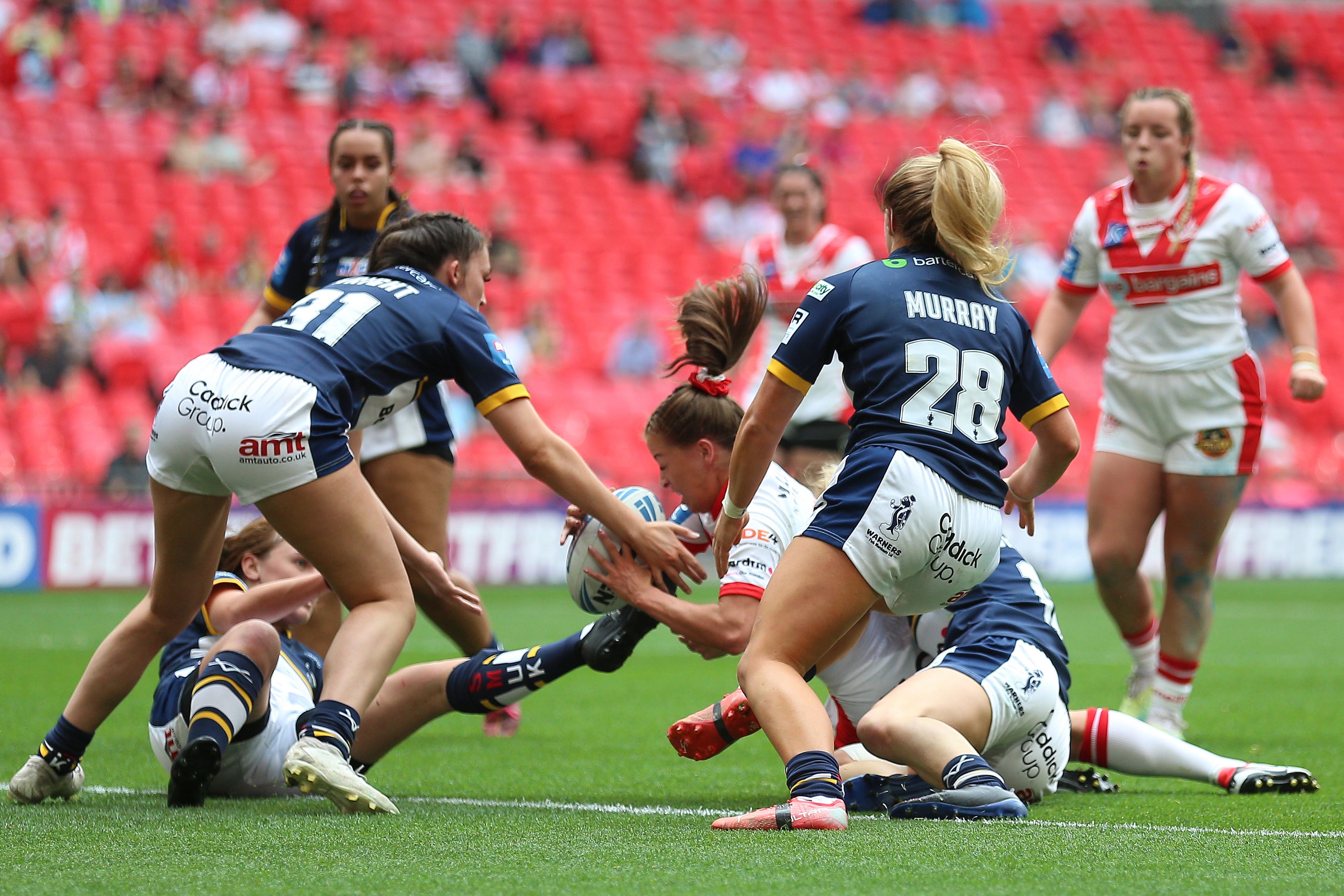 Tara Jones scored the opening try as St Helens went on to win the Betfred Women’s Challenge Cup final at Wembley (Nigel French/PA)