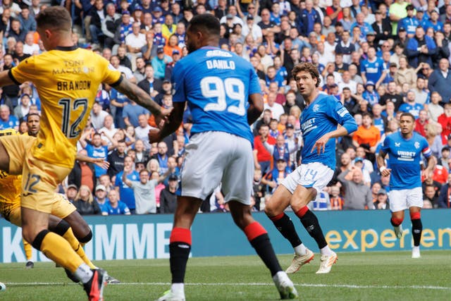 Sam Lammers scores the opener for Rangers against Livingston (Steve Welsh/PA)