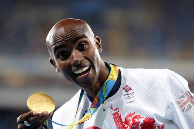 Great Britain’s Mo Farah with his gold medal following the men’s 10,000m final at the Rio Olympics in 2016 (Owen Humphreys/PA)