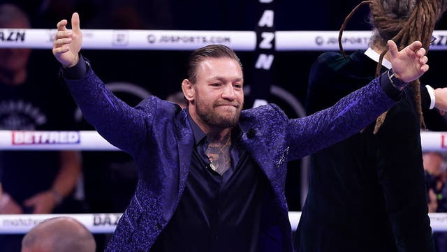 <p>Conor McGregor in the ring after Anthony Joshua’s fight </p>