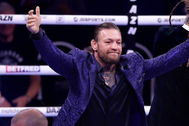 <p>Conor McGregor in the ring after Anthony Joshua’s fight </p>