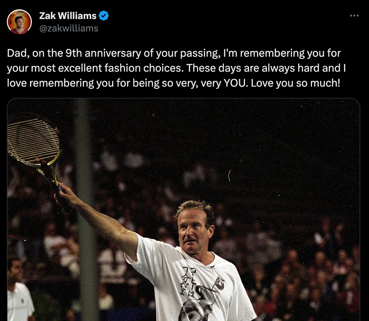 Zak Williams shares post marking ninth anniversary of father Robin Williams’s death