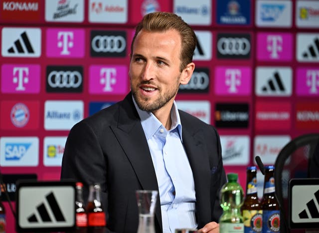 <p>Harry Kane takes his first press conference as a new Bayern Munich player</p>