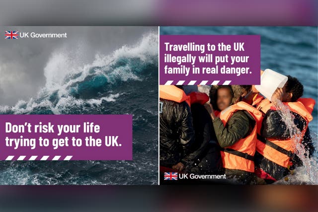 <p>A selection of adverts shown to target audiences on Facebook and Instagram in an effort to deter small boat migrants</p>