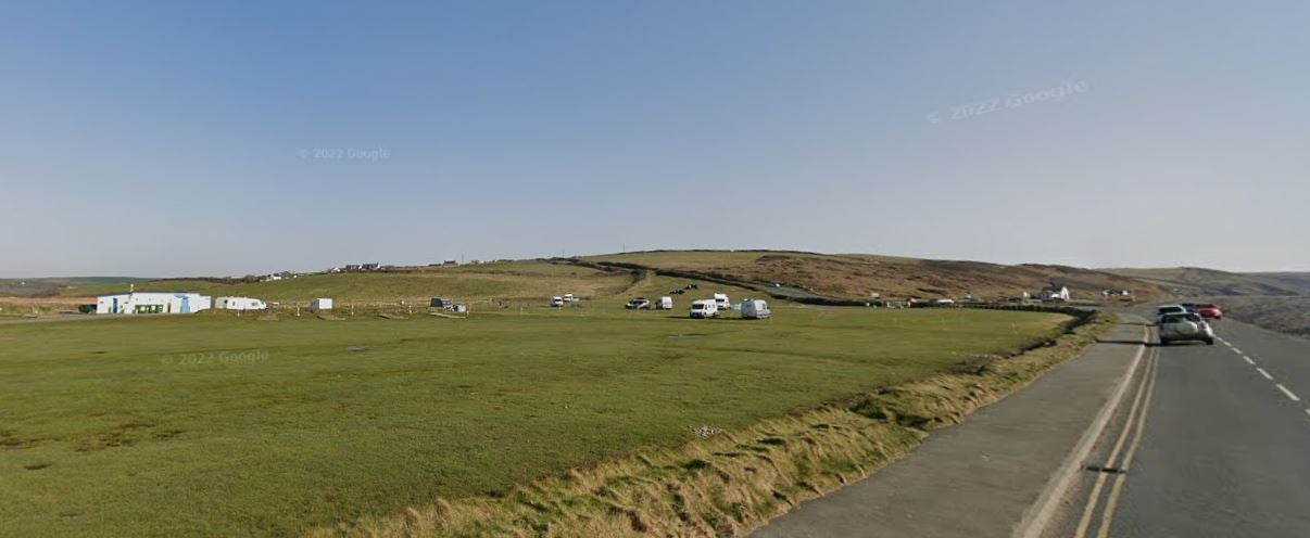 <p>A blue Ford Fiesta collided with a number of people and a tent at Newgale campsite on Saturday</p>