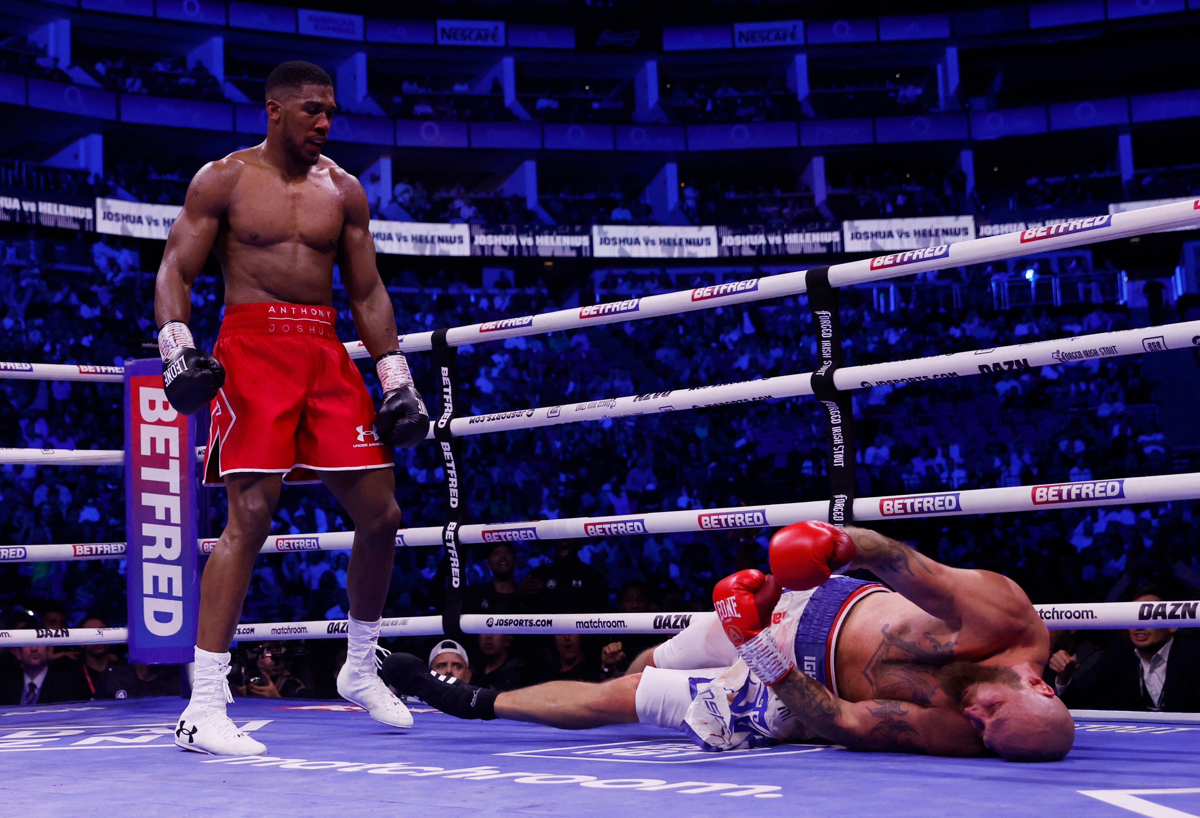 Joshua knocked Robert Helenius out cold in Round 7 on Saturday