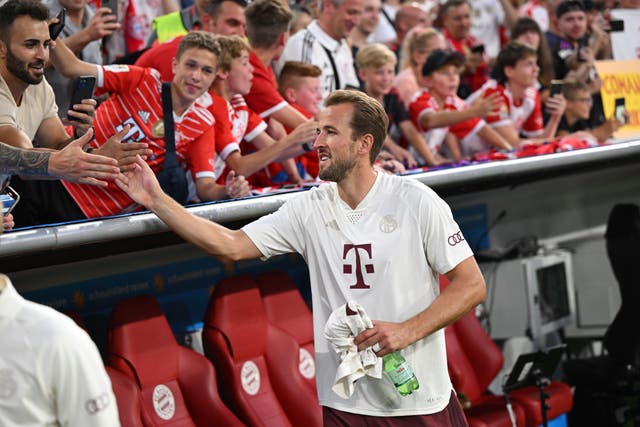 Harry Kane swapped Tottenham for Bayern Munich (DPA/PA) acknowledges the fans before the DFL-Supercup final at the Allianz Arena, Munich. Picture date: Saturday August 12, 2023.