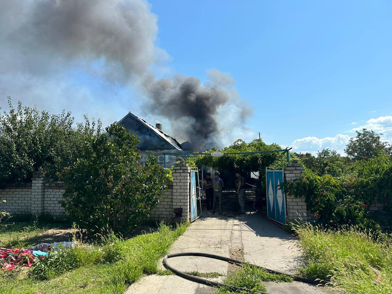 The family home in the village of Shyroka Balka in Kherson following an attack