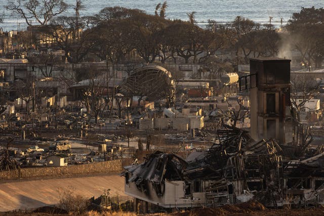 <p>Burned houses and buildings are pictured in the aftermath of a wildfire, as seen in Lahaina, western Maui, Hawaii </p>