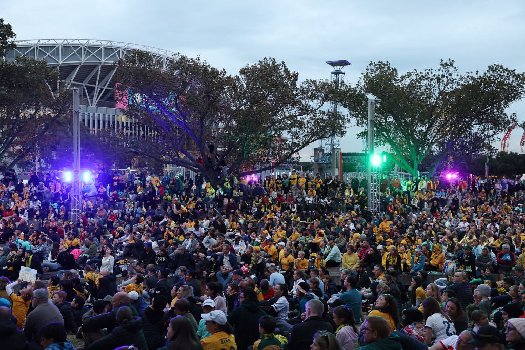 Australia fans arrived at Stadium Australia in their thousands to watch on big screens