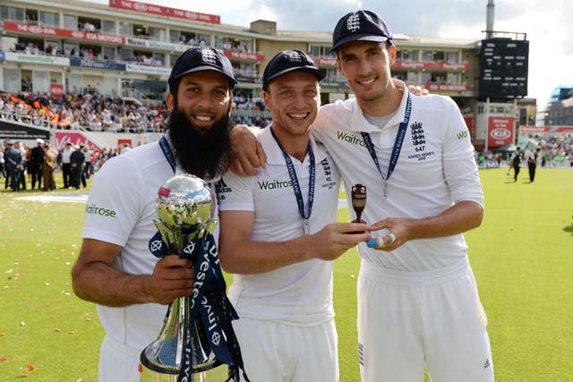 Steven Finn, right, was a three-time Ashes winner (Philip Brown/Pool/PA)