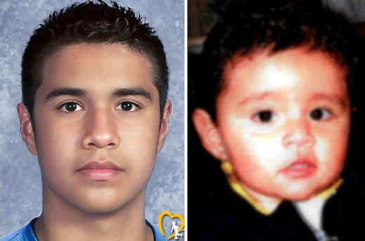 An age-progressed image (left) of Joshua Garcia, who was kidnapped four months before turning three (right) in Mexico