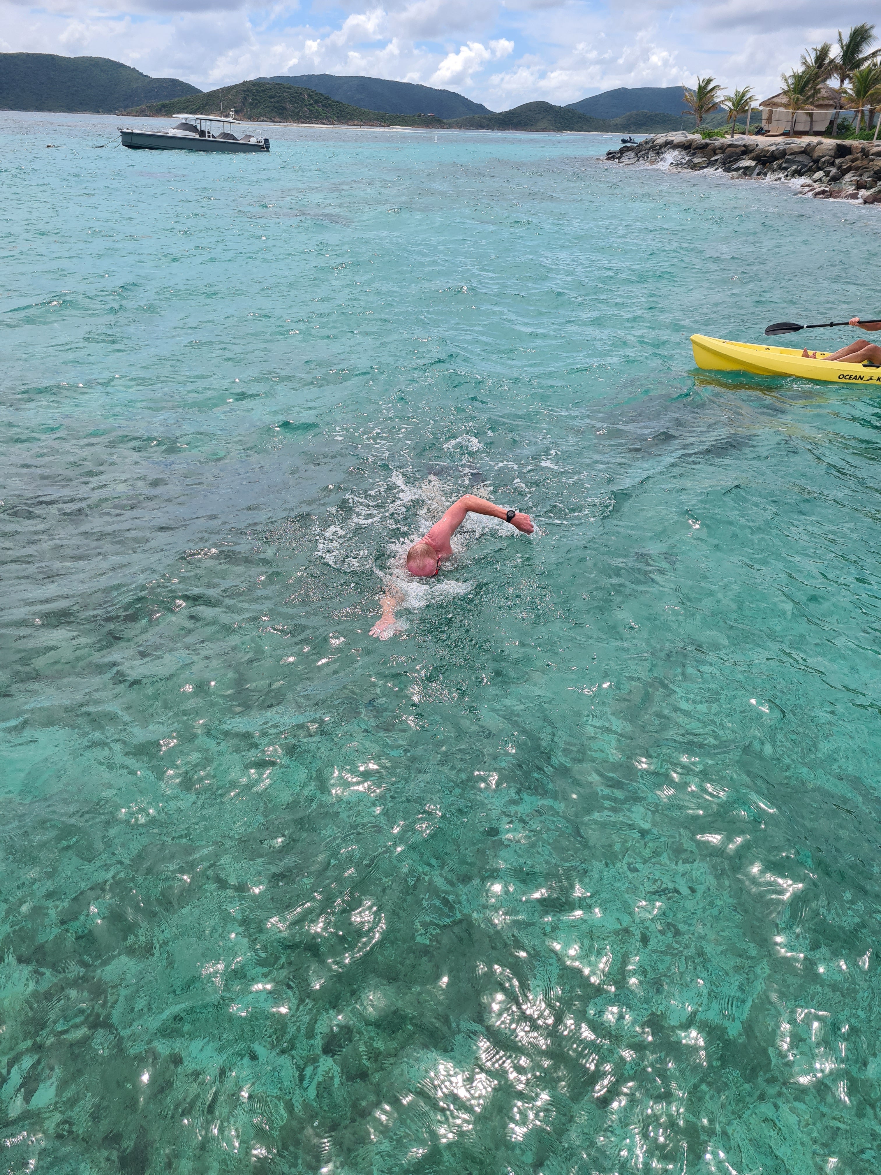 Chris Brown swims around Necker Island. He holds the record time for 2021