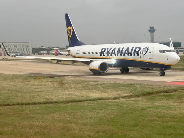 <p>The power outage caused delays to flights and trains (pictured, a Ryanair plane at Stansted Airport) </p>