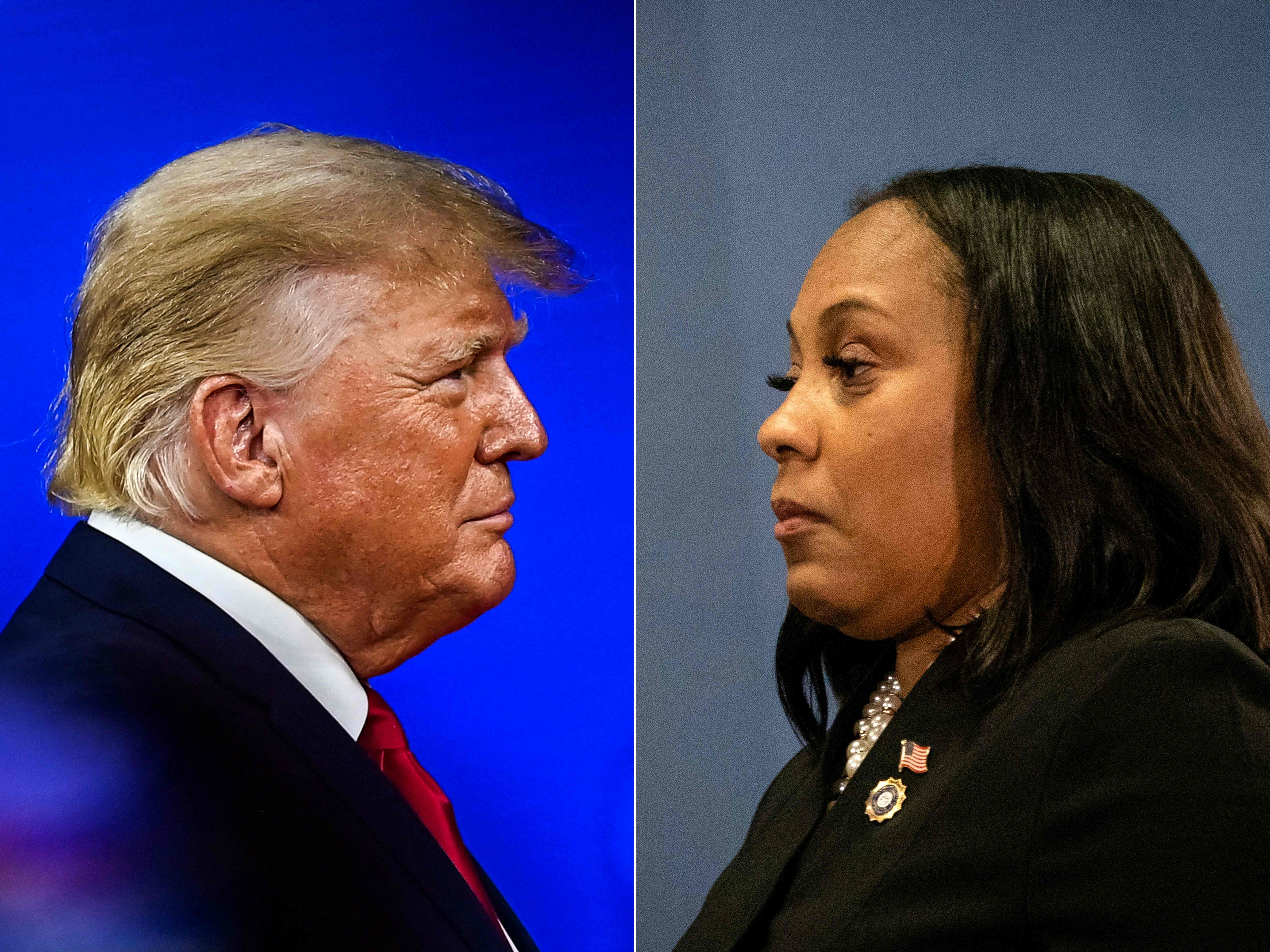 Combination of photos shows former US president Donald Trump (left) and Fulton County District Attorney Fani Willis (right)