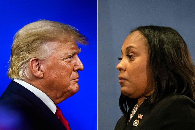 <p>Combination of photos shows former US president Donald Trump (left) and Fulton County District Attorney Fani Willis (right)</p>