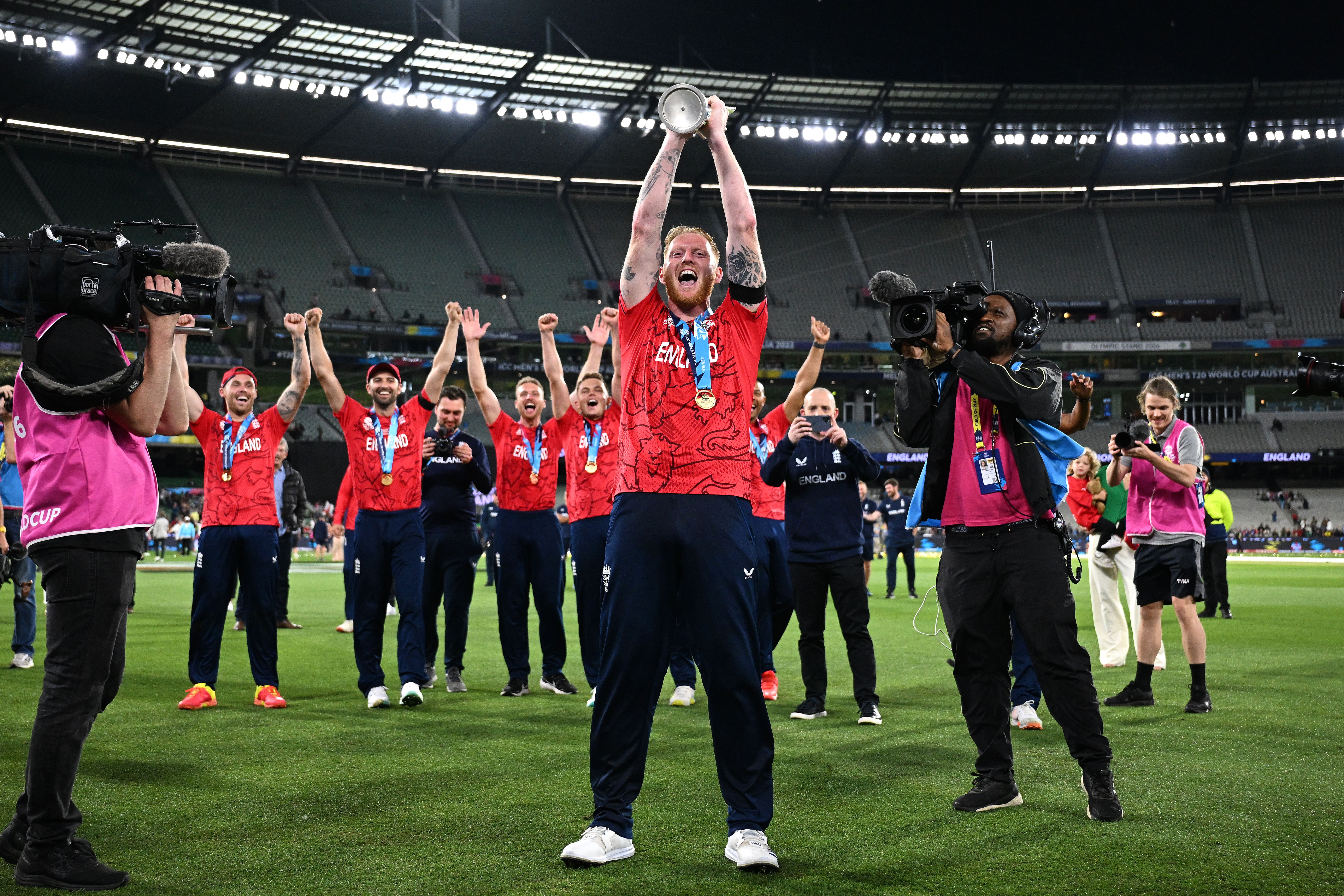 England’s Ben Stokes celebrates winning the T20 World Cup final (PA)