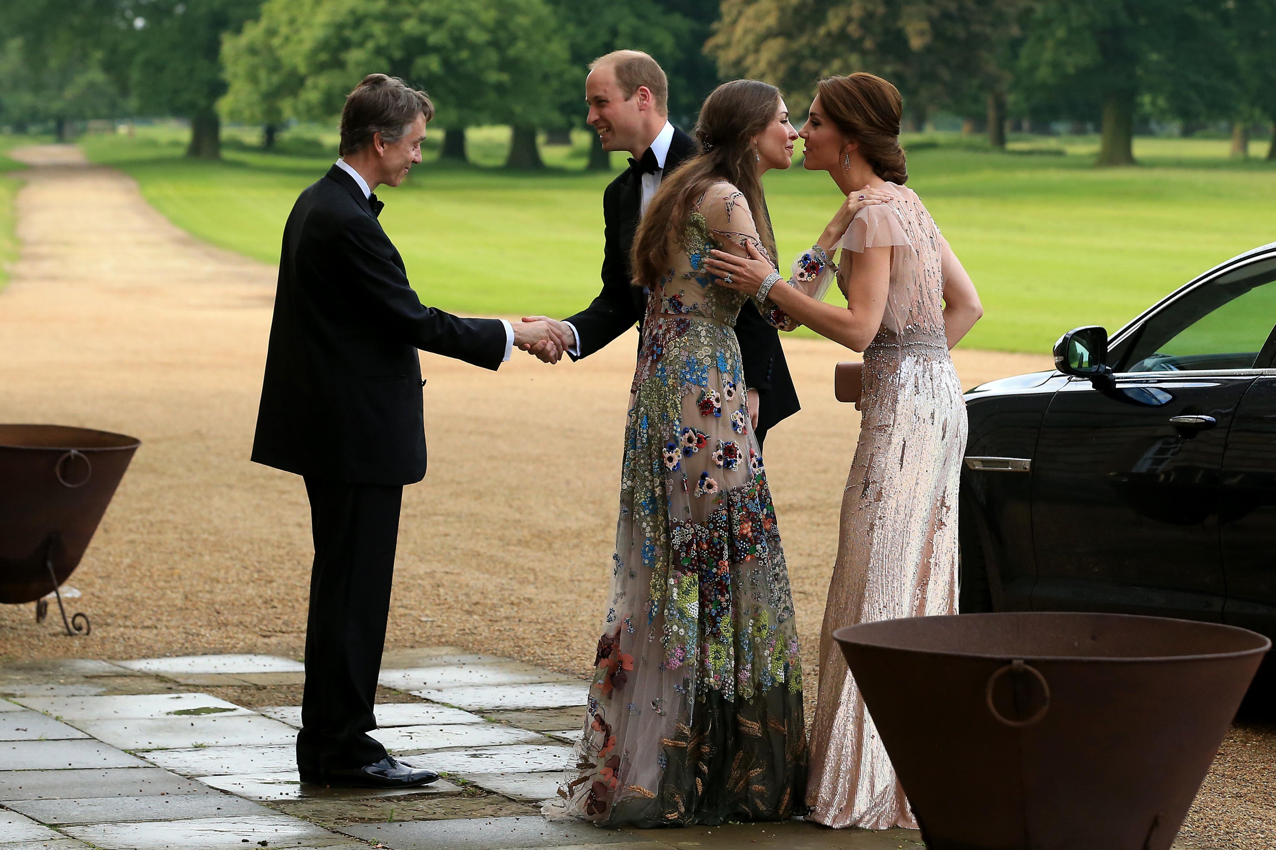 Prince William and Kate Middleton are greeted by David Cholmondeley, Marquess of Cholmondeley and Rose Cholmondeley, the Marchioness of Cholmondeley as they attend a gala dinner in support of East Anglia’s Children’s Hospices’ nook appeal at Houghton Hall on June 22, 2016