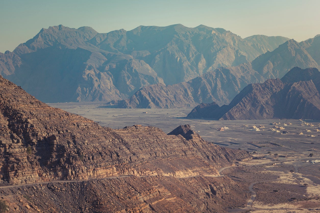 The Hajar Mountains stretch for over 400 miles through Oman and the UAE