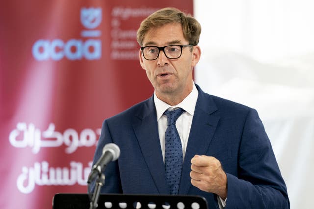 Tobias Ellwood speaking at an event organised by the Afghanistan and Central Asian Association on the second anniversary of the Taliban takeover of Afghanistan (Jordan Pettitt/PA)