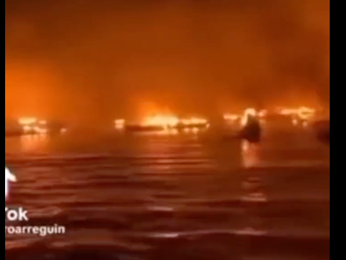 Footage of boats in fire, claiming to be from the Hawaii wildfires this week, have circulated online