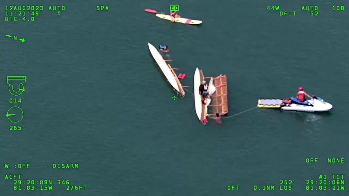 Watch: Sailors rescued after boat breaks in two off Florida coast