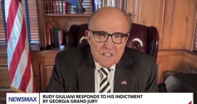 <p>Rudy Giuliani fumed about the use of the RICO Act against him on Newsmax</p>