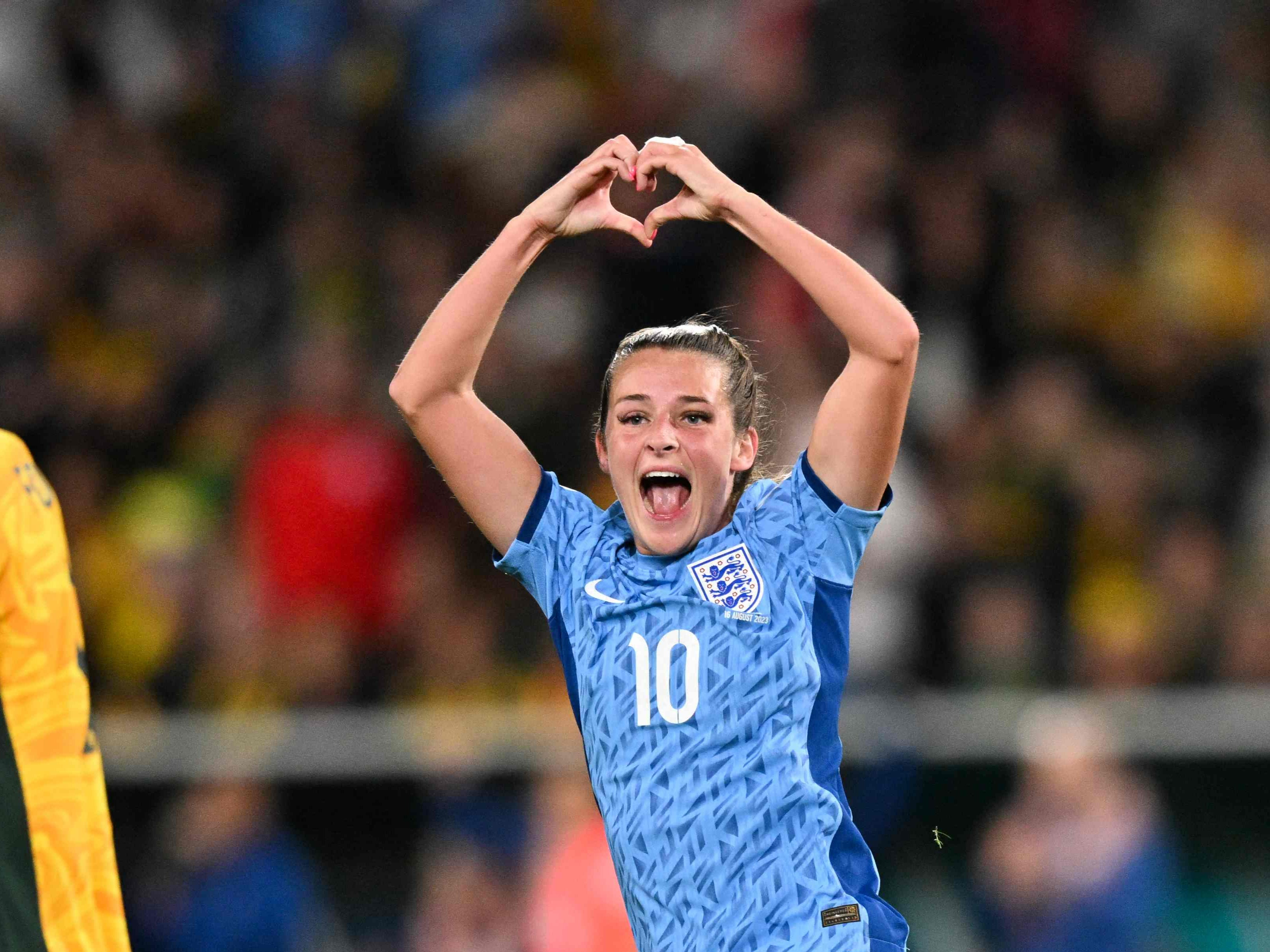 England midfielder Toone celebrates giving her side the lead