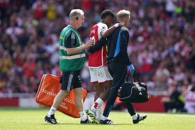 Jurrien Timber suffered a serious knee injury on his Premier League debut (Adam Davy/PA)