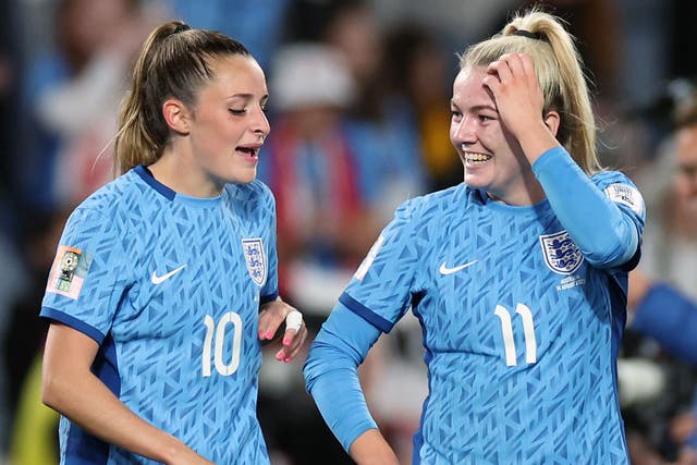 <p>Ella Toone (left) and Lauren Hemp struck to send England into the World Cup final (Isabel Infantes/PA)</p>