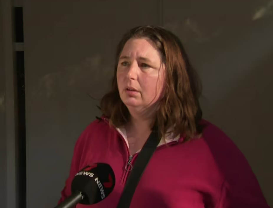 <p>Erin Patterson speaks to reporters after being named as a suspect in the poisoning deaths of three of her elderly in-laws</p>