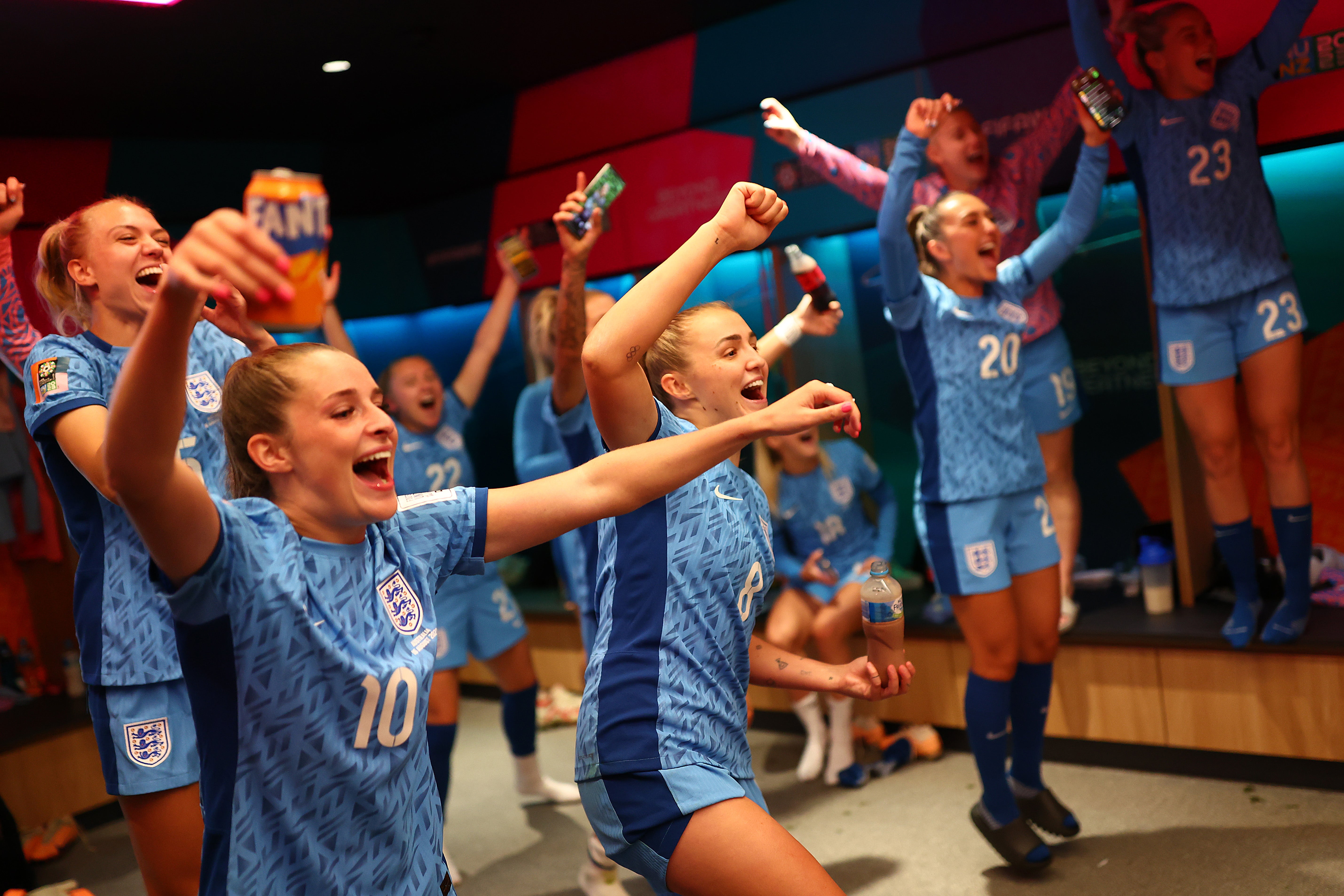 The celebrations continued when the Lionesses reached the dressing room