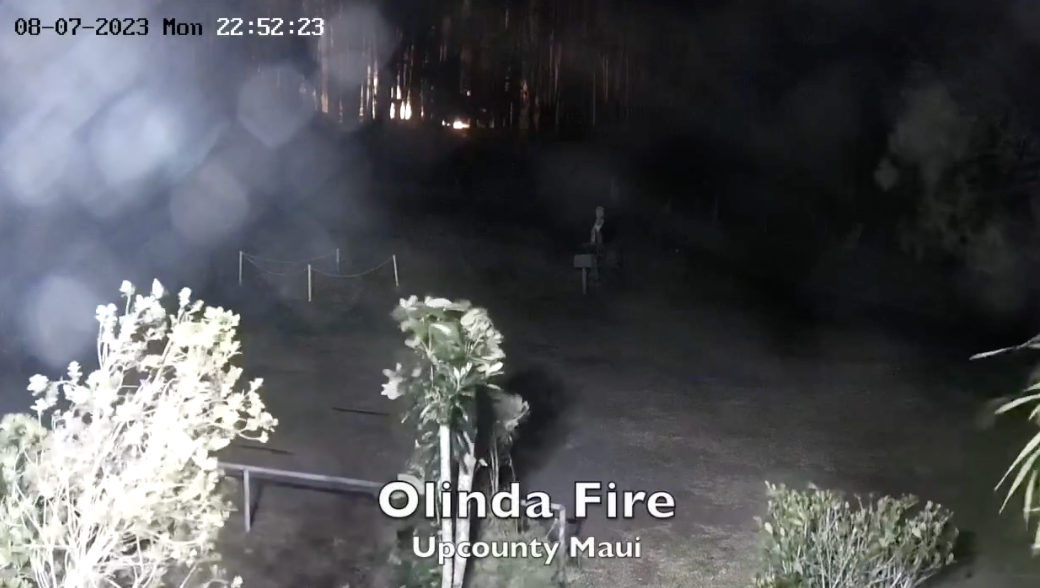 Security video shared by a bird sanctuary in Maui captured a flash of light around 11 p.m. local time on August 7, that was followed by a bright flame that continued to burn