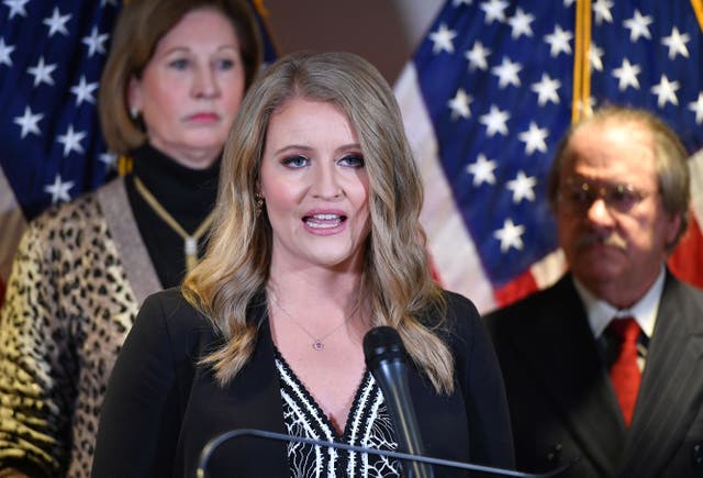 <p>A November 19, 2020 photo shows attorney Jenna Ellis speaking during a press conference at the Republican National Committee headquarters in Washington, DC</p>