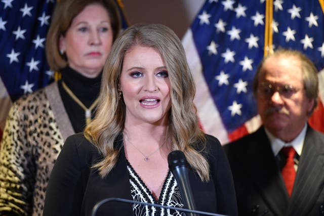 <p>A November 19, 2020 photo shows attorney Jenna Ellis speaking during a press conference at the Republican National Committee headquarters in Washington, DC</p>