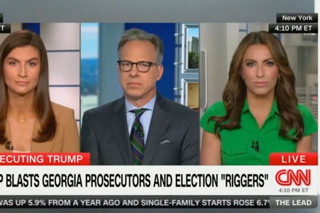 <p>Alyssa Farah (far right) weighs in on Trump’s use of racist ‘bullhorn'</p>