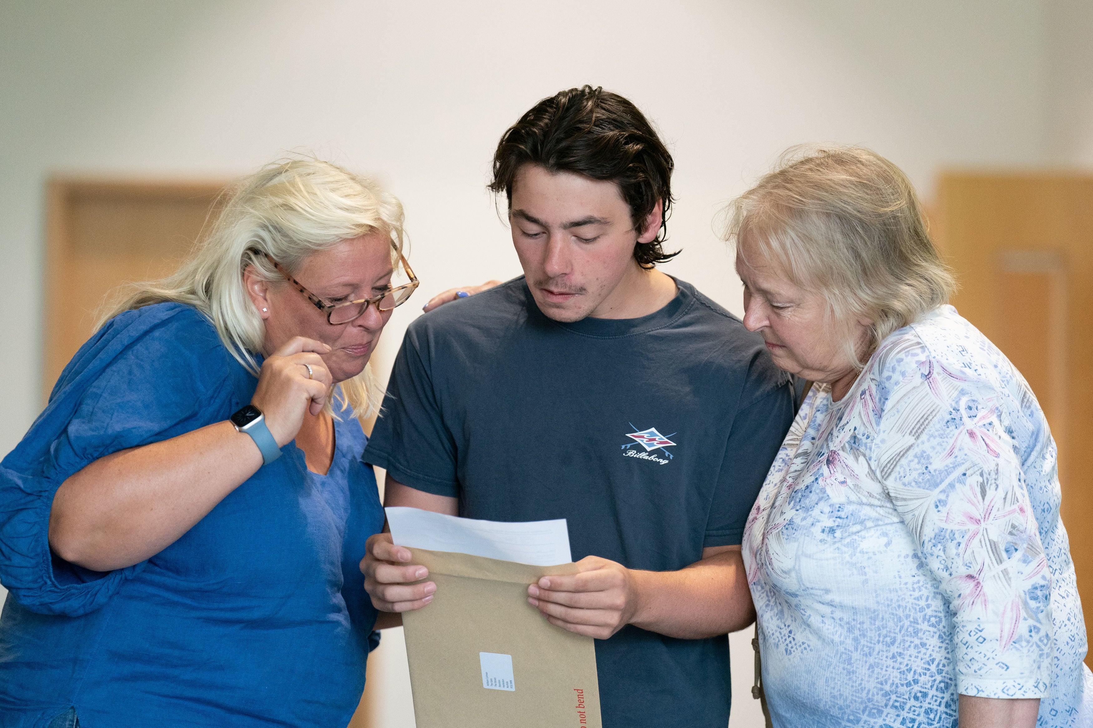 Will Colman reacts as he receives his A-level results at Langley School in Loddon, Norfolk